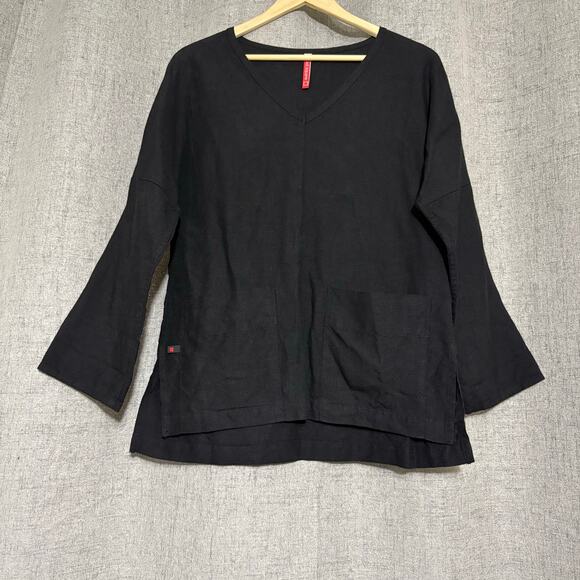 Red Square Women Top XXS Black 100% Linen Babette Lagenlook Oversized - Picture 1 of 6